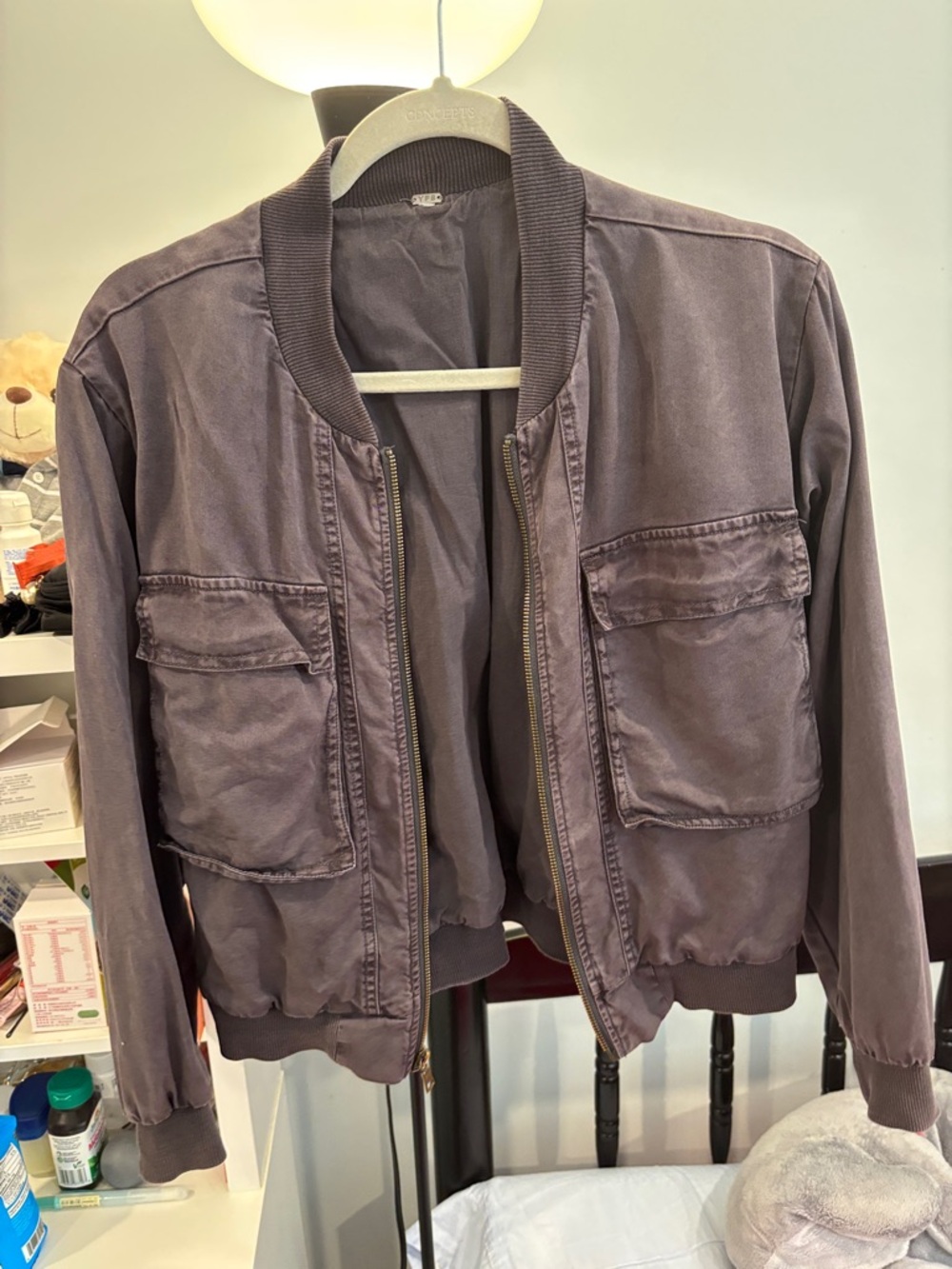 Casual Bomber Jacket in Washed Purple